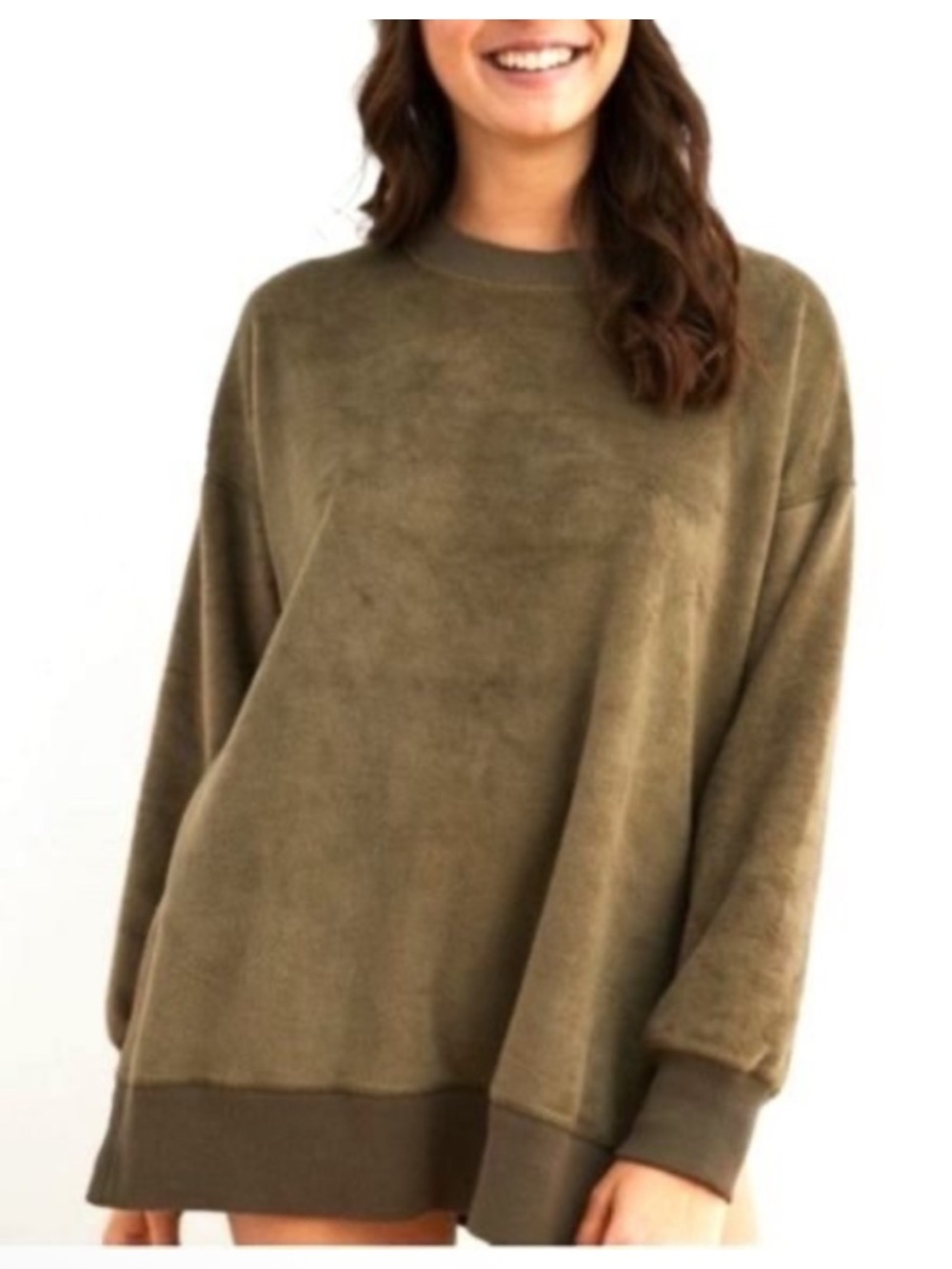 Aerie Olive Soft Feel Fuzzy Tunic Sweater Top